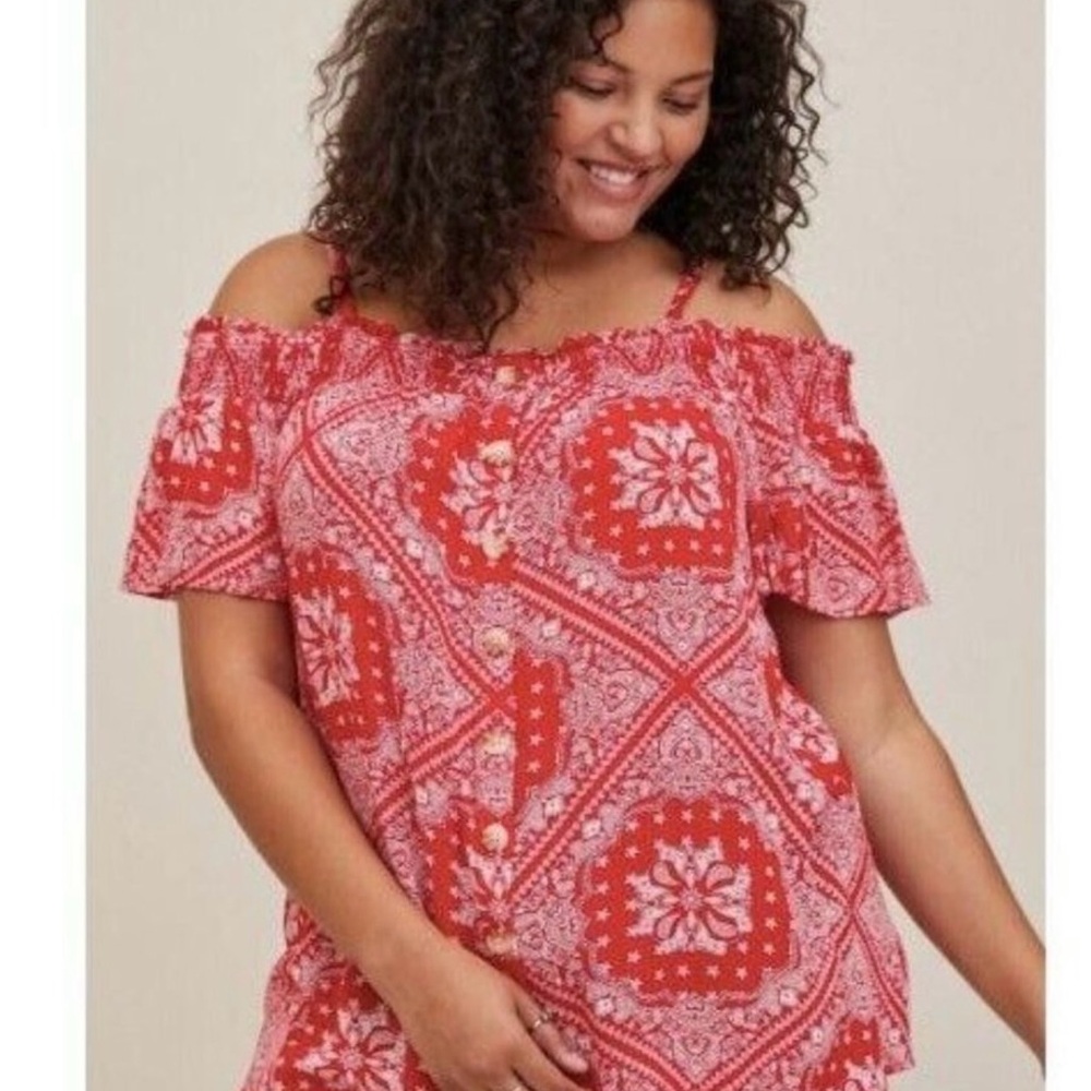 Torrid Red Ruffled Sleeveless Blouse